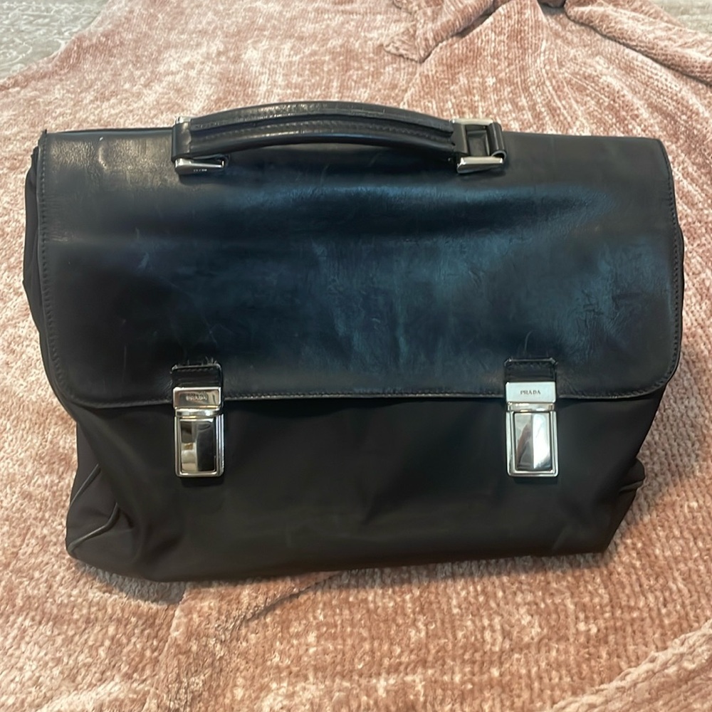 Authentic Prada Leather & Nylon Black Briefcase